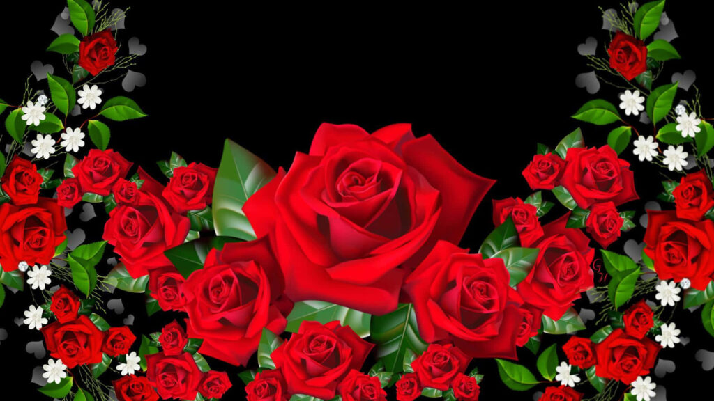 Vibrant Red Roses 3D Wallpaper on Black Background - Stunning Detail