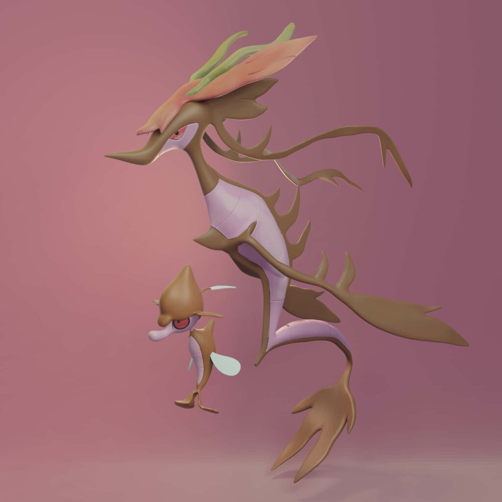 3D Skrelp & Dragalge Pokémon Wallpaper on Pink Gradient Background