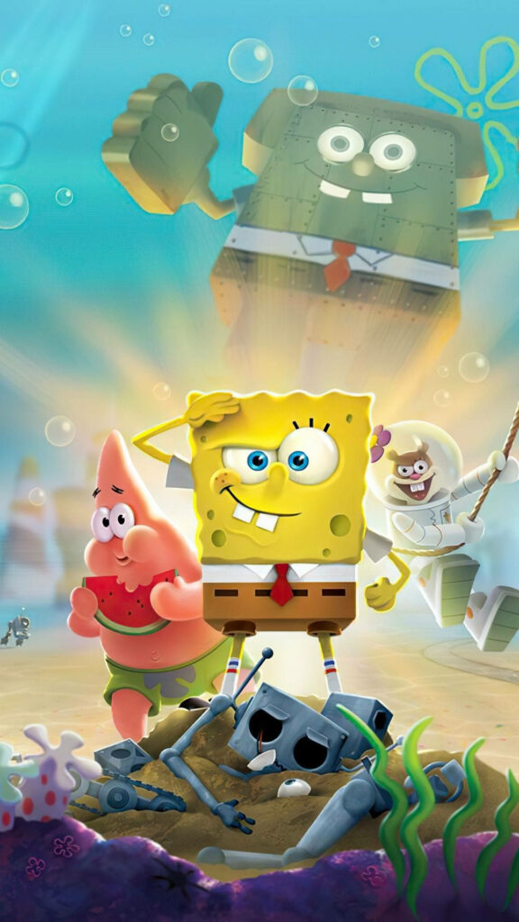 Vibrant SpongeBob 3D Wallpaper: Fun Characters Underwater Scene