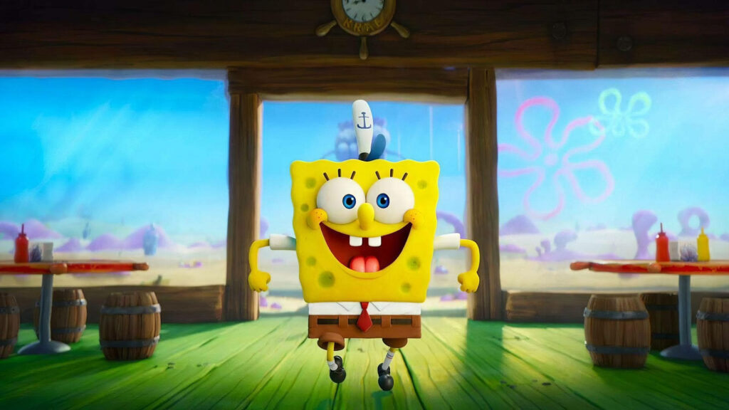 Vibrant 3D SpongeBob Running in Krusty Krab Wallpaper Background