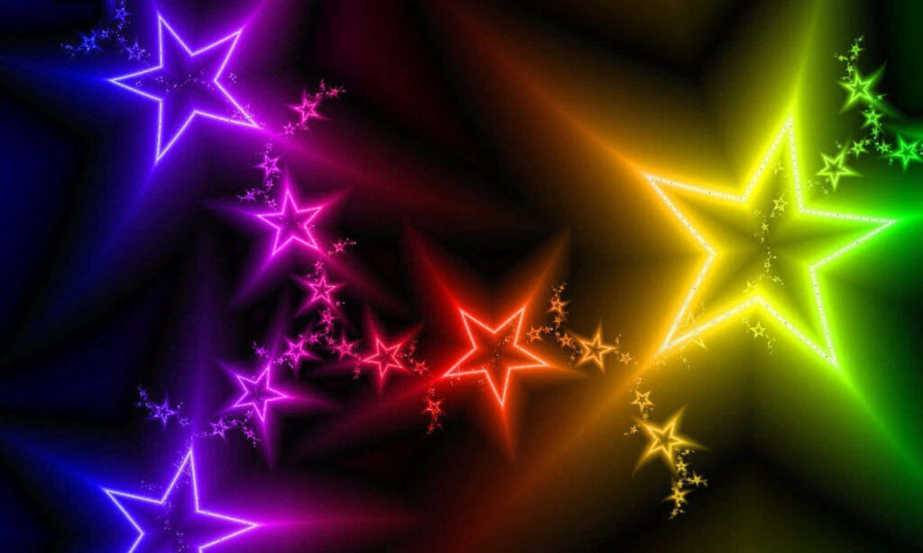 Colorful 3D Star Wallpaper on Dark Nebulous Background - Vibrant Design