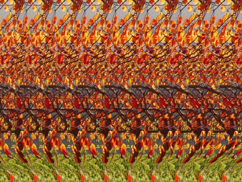 Vibrant 3D Autumn Leaves Stereogram Wallpaper with Hidden Image