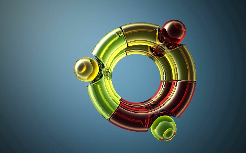 Vibrant 3D Ubuntu Logo Wallpaper on Gradient Blue Space Background