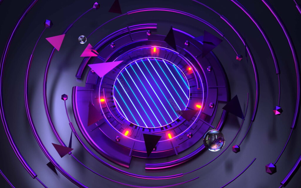 Vibrant Violet Geometries: 3D Rings Sparking Creative Artwork as HD Wallpaper Background