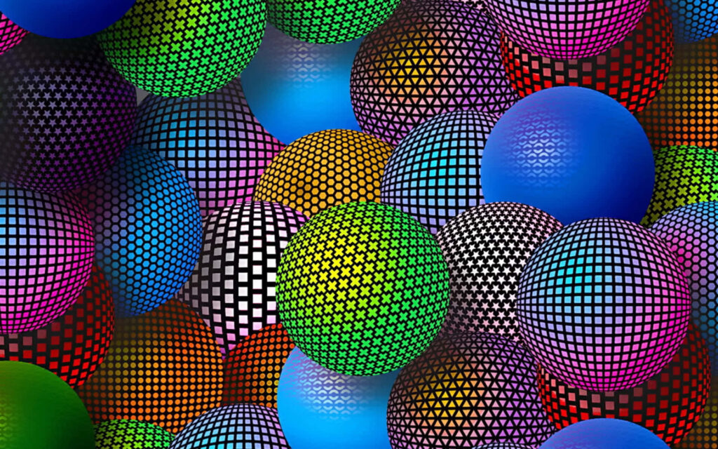 Vibrant 3D-Rounded Spheres with Geometric Patterns - Colorful Background Wallpaper