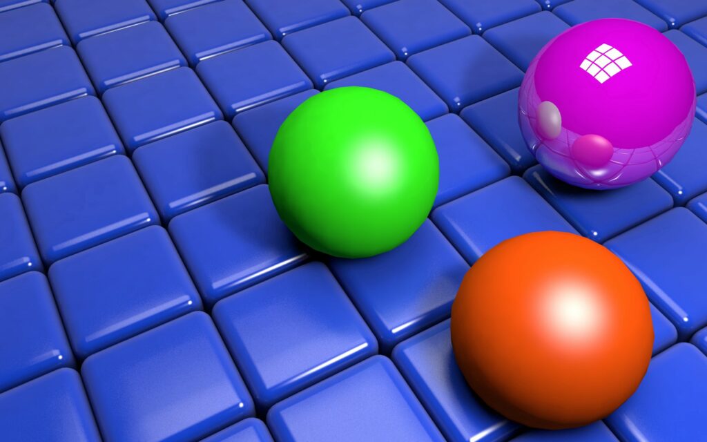 Vibrant 3D Wallpaper: Glossy Blue Cubes & Colorful Spheres