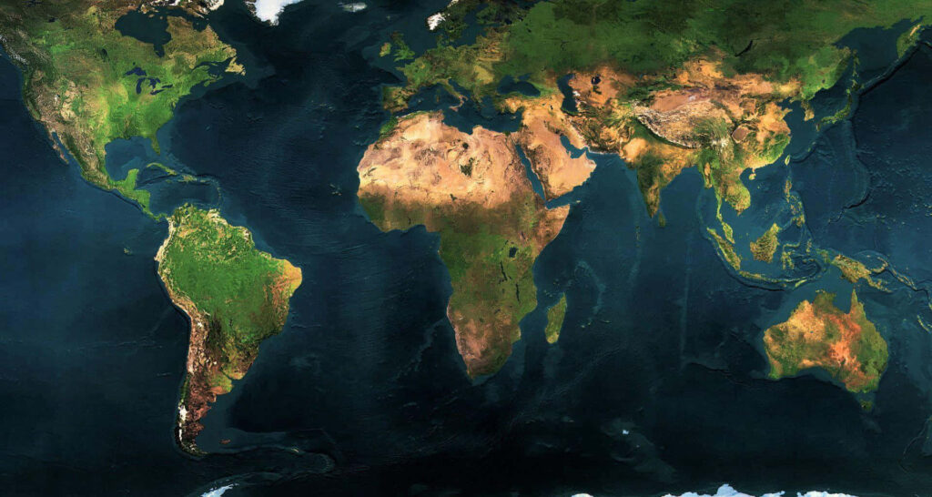 Vibrant 3D World Map Wallpaper: Diverse Landscapes Background