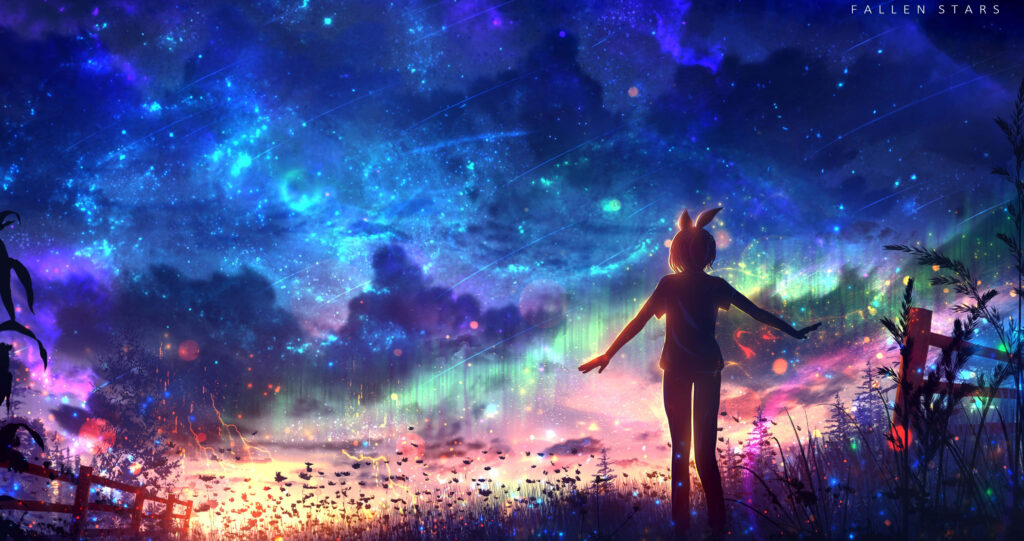 Enchanting 4K Anime Wallpaper: Girl with Rabbit Ears & Starry Sky