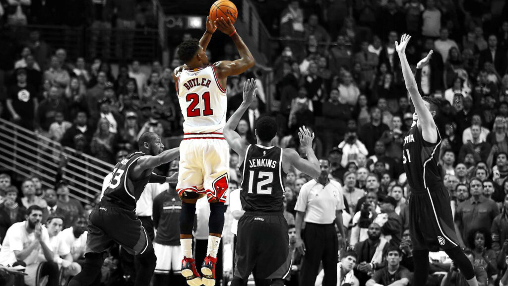 Dynamic 4K Basketball Wallpaper: Intense Jump Shot Action Scene