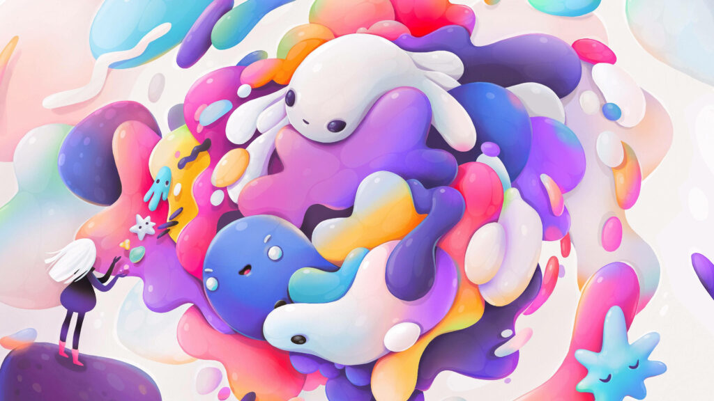 Whimsical 4K Doodle Wallpaper: Colorful Creatures & Dreamy Background