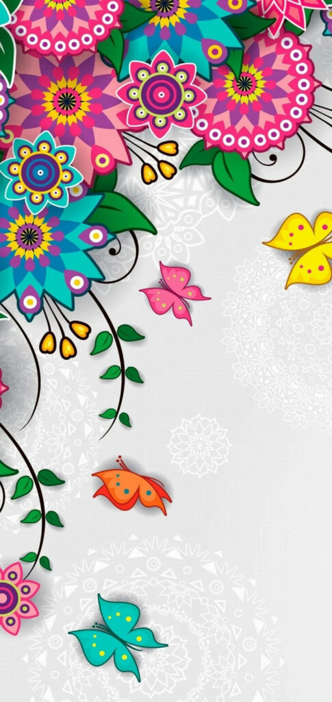 Vibrant 4K Floral Wallpaper: Colorful Flowers & Whimsical Butterflies