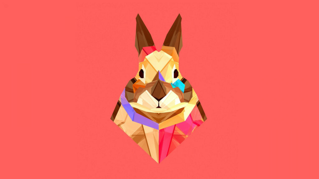 Vibrant 4K Rabbit Wallpaper: Bold Geometric Design on Coral Background