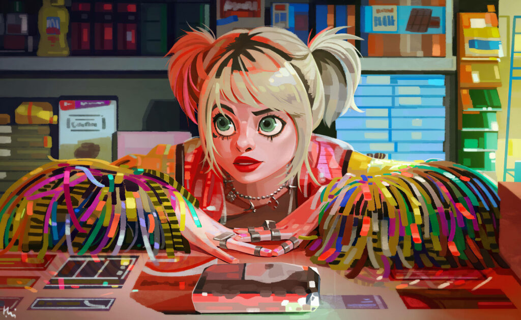 Vibrant 4K Cartoon of Harley Quinn: Colorful Style & Energetic Vibe Wallpaper