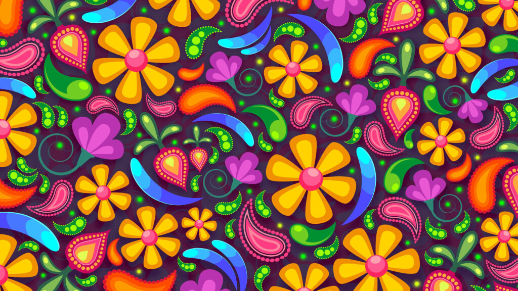 Vibrant 4K Hippie Wallpaper: Colorful Flowers & Paisley Patterns
