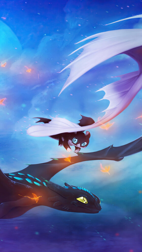 4K Toothless & Light Fury Wallpaper: Enchanting Dragon Sky Scene