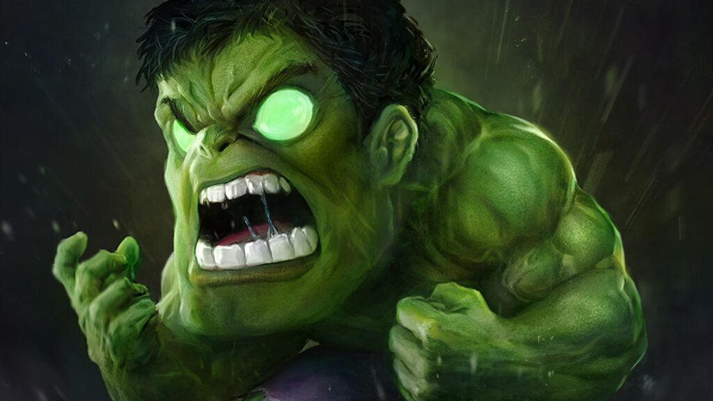 Vibrant 4K Hulk Wallpaper with Glowing Green Eyes & Intense Expression