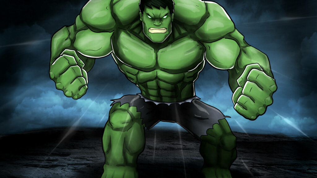 Vibrant 4K Hulk Wallpaper: Muscled Comic Art with Dark Background