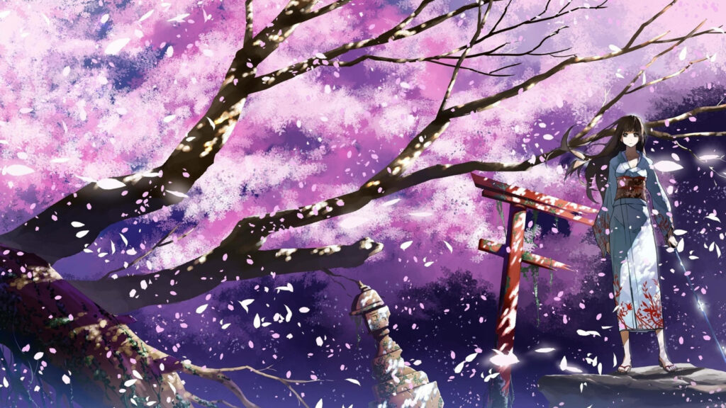 Serene 4K Japanese Spring Wallpaper with Cherry Blossoms & Torii Gate