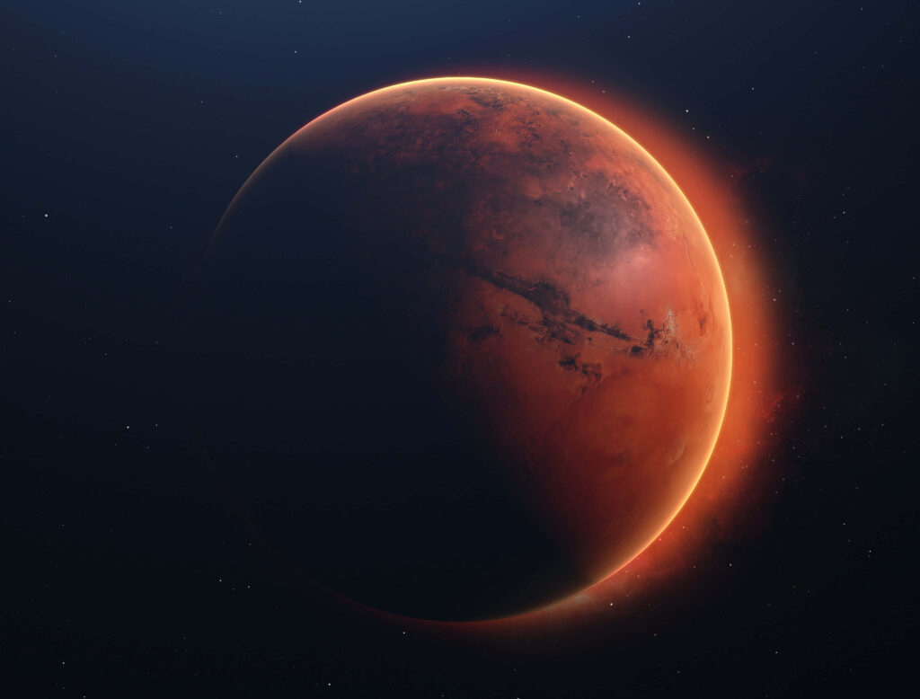 Vibrant 4K Mars Wallpaper: Rugged Surface & Deep Space Backdrop