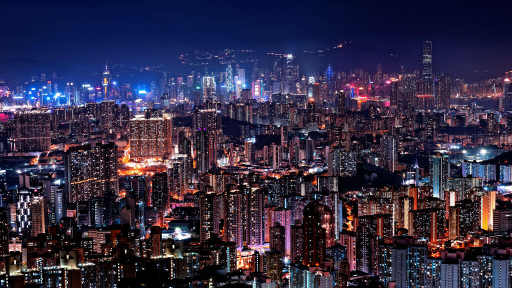 Vibrant Cityscape 4K Wallpaper: Night Urban Lights for iMac Display