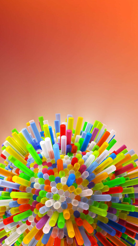 Vibrant 4k Mobile Wallpaper: Sphere-Shaped Colorful Straw on Orange Background