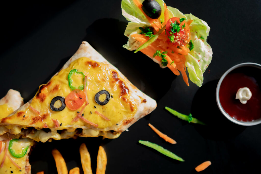 Vibrant 4K Pizza Face Wallpaper with Fresh Salad & Sauce