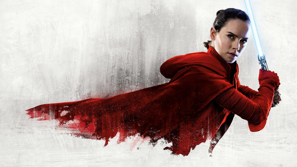 Vibrant 4K Rey Skywalker Wallpaper - Confident Pose & Lightsaber