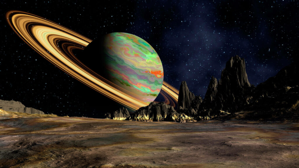 Vibrant 4K Saturn Wallpaper with Starry Cosmic Background