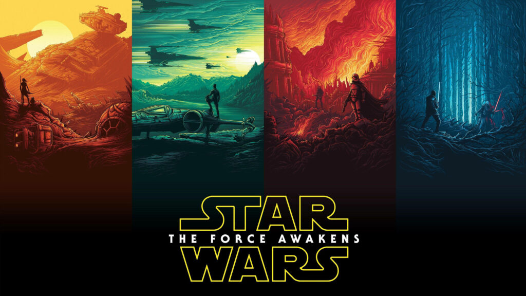 Vibrant 4K Star Wars: The Force Awakens Collage Wallpaper Background