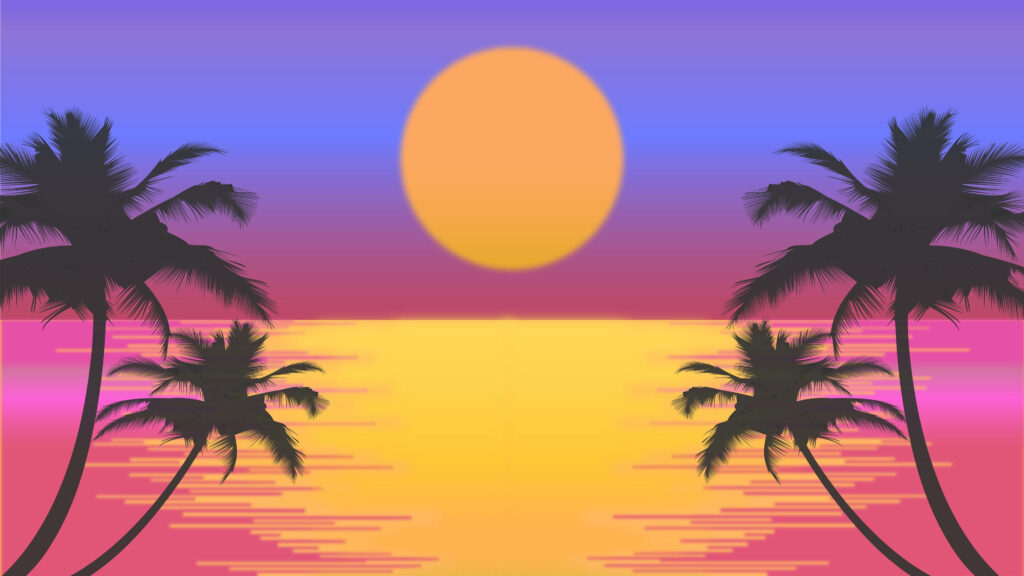 Vibrant 4K Tropical Sunset Wallpaper with Silhouetted Palm Trees