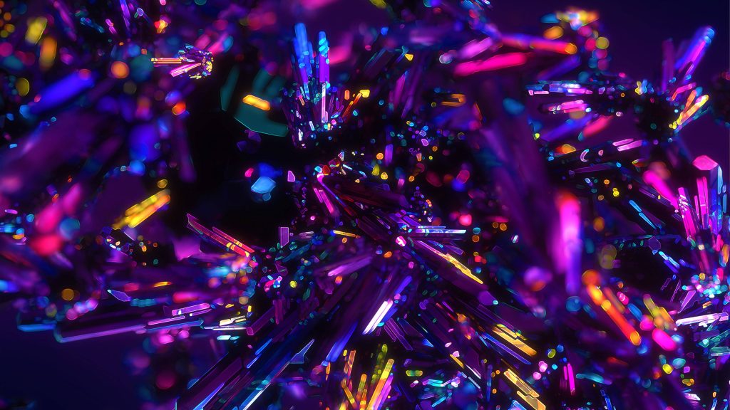 Vibrant abstract glowing geometric crystals in neon purple pink and blue 4K UHD wallpaper
