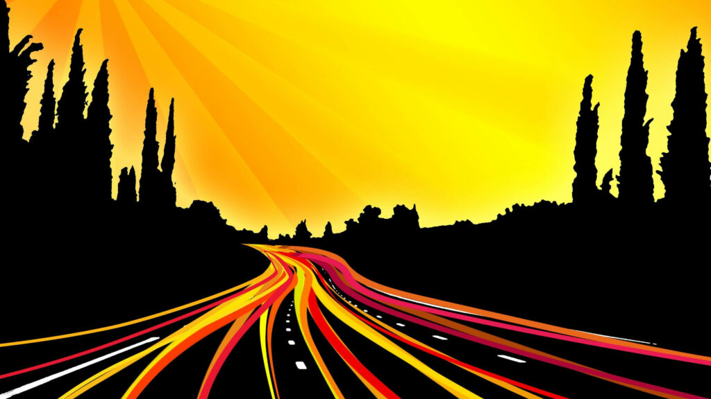 Vibrant 4K Wallpaper: Dynamic Road Illustration with Bold Colors