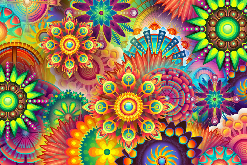 Vibrant 4K Wallpaper: Colorful Floral & Geometric Vector Patterns