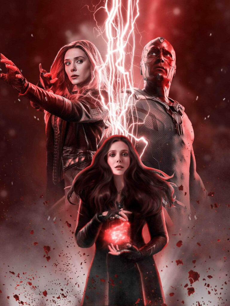 Vibrant 4K WandaVision Wallpaper: Wanda & Vision in Red Energy