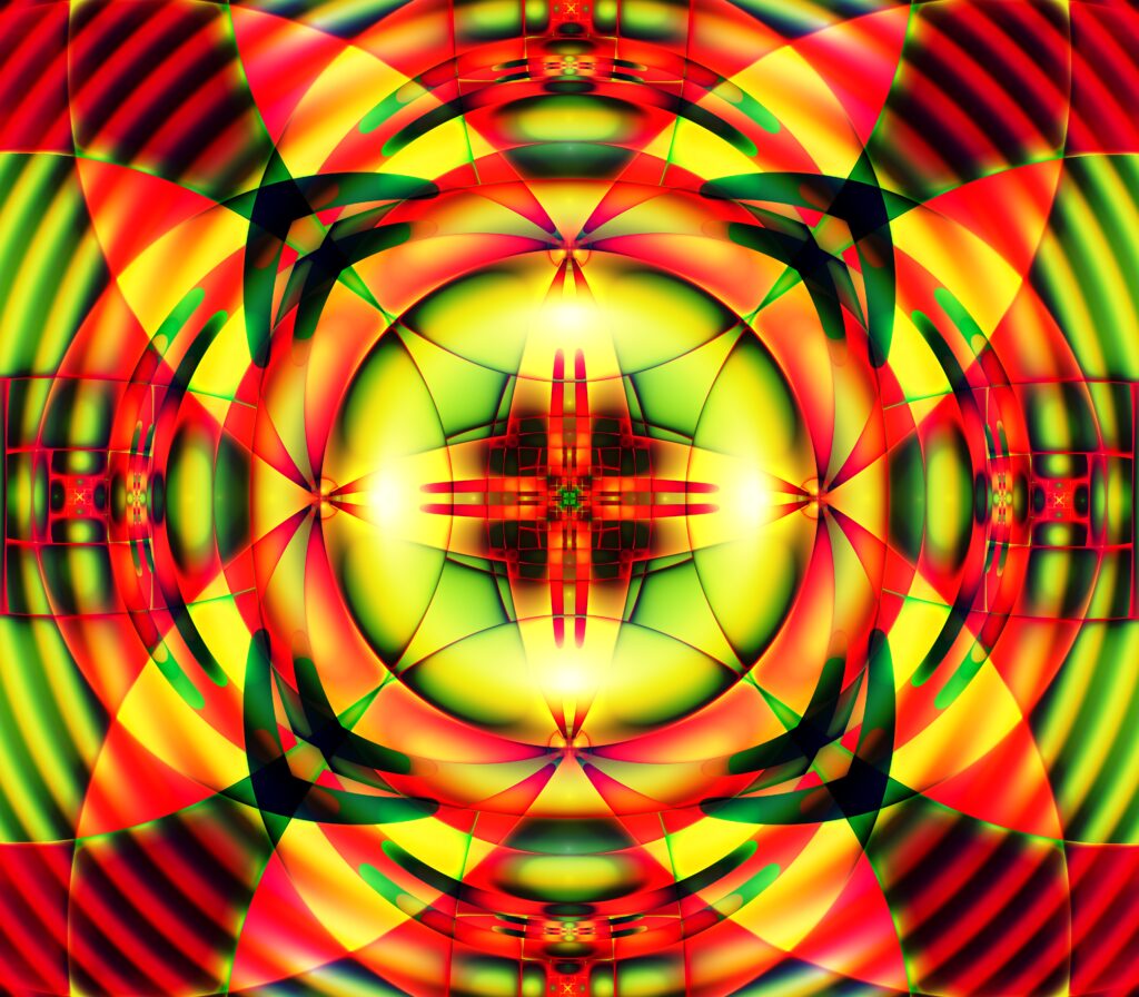 Vibrant Fractal Wallpaper: Luminous Green & Red Abstract Design