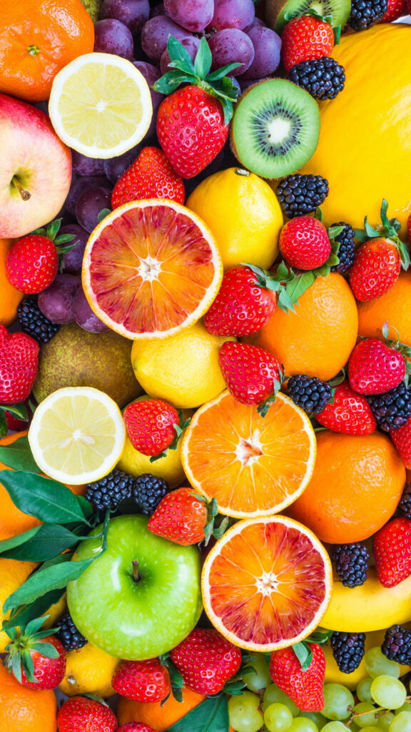 Vibrant 8K Fruit Wallpaper: Colorful Sliced & Whole Fruits Design