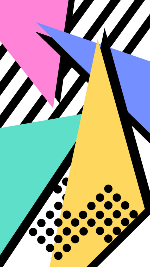 Vibrant 90s Style Geometric Wallpaper with Colorful Triangles