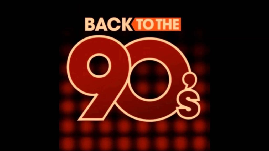 Bold glowing red 90s retro wallpaper with neon grid background capturing 90s vibe energy