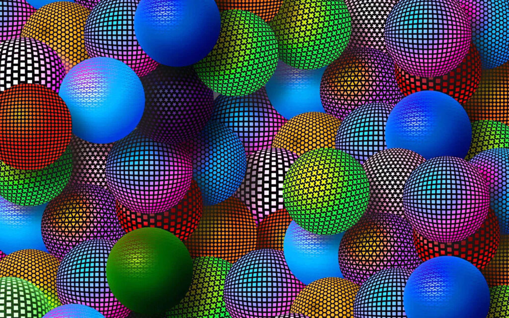 Vibrant Abstract 3D Wallpaper with Colorful Spheres & Patterns