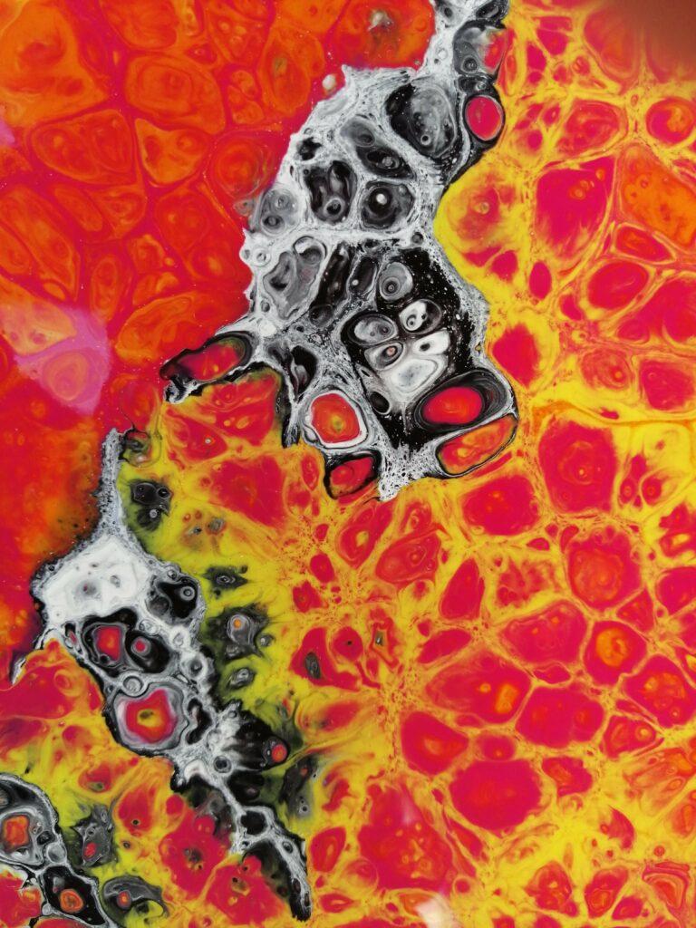 Vibrant Abstract Acrylic Wallpaper: Red, Yellow & Black Patterns