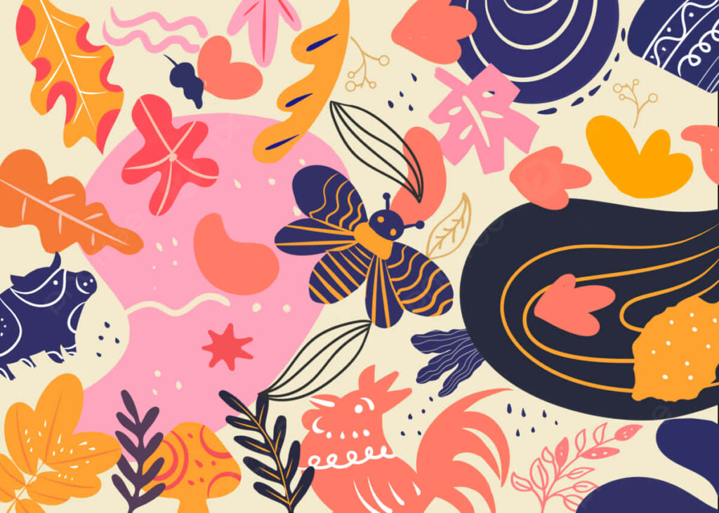 Vibrant Nature Wallpaper: Abstract Animals & Colorful Leaves Design