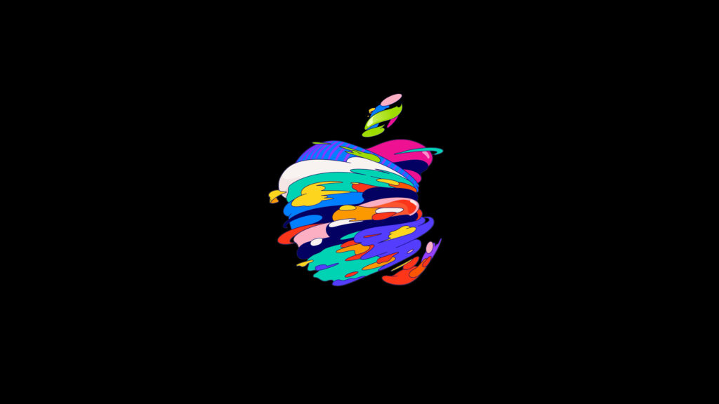Vibrant and Dynamic: Apple's Logo Transformed into a Colorful Abstract Masterpiece against a Dark Canvas Wallpaper