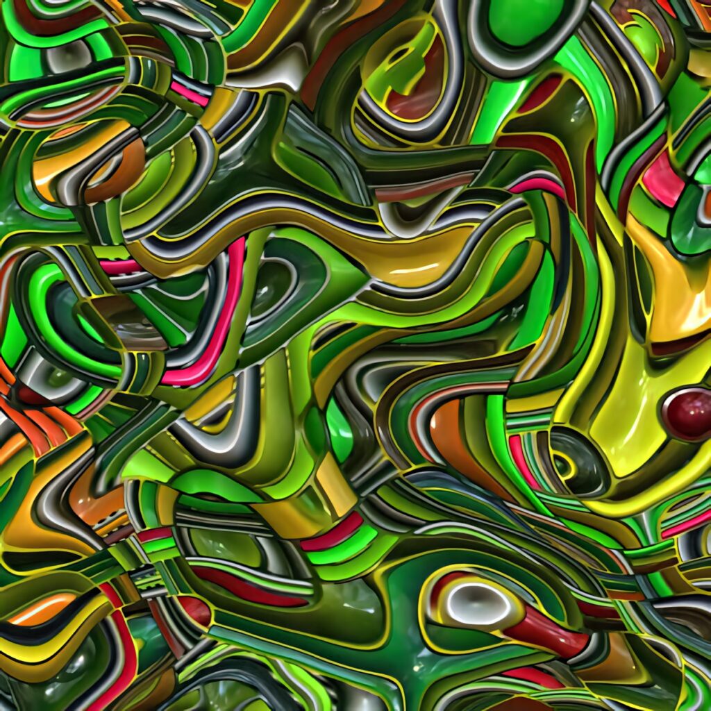 Vibrant Abstract Art Wallpaper: Swirling Green, Yellow & Red Design