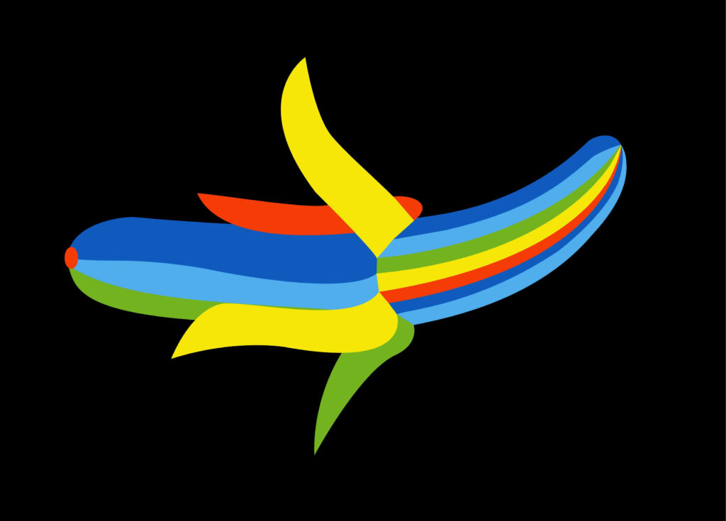 Abstract multicolored ribbon banana illustration on black background vibrant digital wallpaper