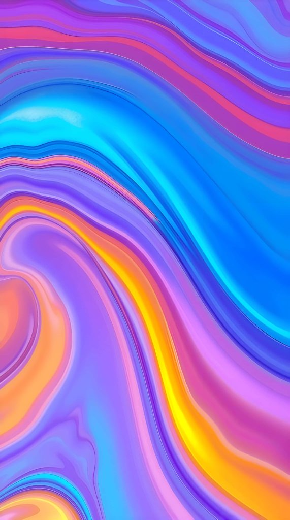Abstract wallpaper with fluid swirls of vibrant blue purple and orange liquid gradient background
