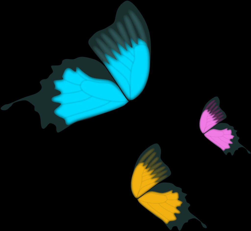 Vibrant Butterfly Wallpaper in Blue, Yellow & Pink on Black Background