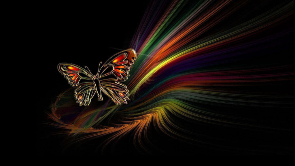Vibrant Abstract Butterfly Wallpaper: Colorful Light on Dark Background