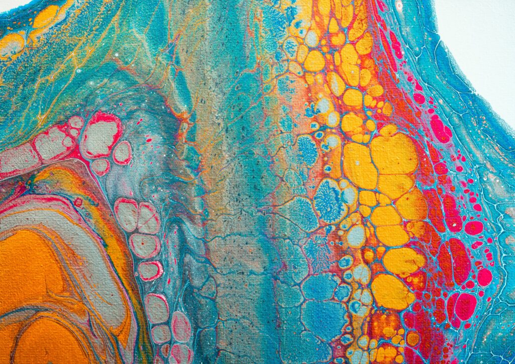 Vibrant Abstract Canvas Art: Colorful Stains and Intricate Patterns Wallpaper