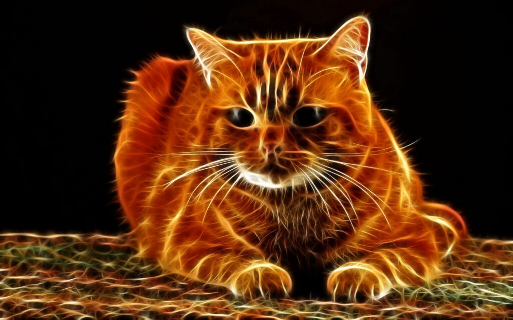 Vibrant Abstract Cat Wallpaper - Intricate Hair Patterns & Glowing Lines