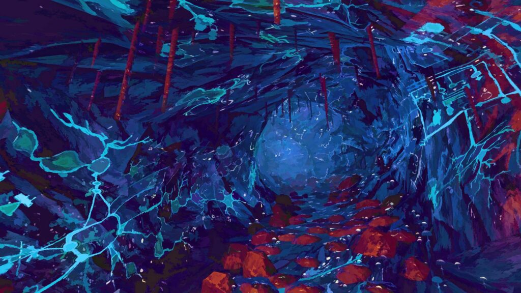 Vibrant Abstract Cave Wallpaper: Dynamic Blues, Purples & Reds
